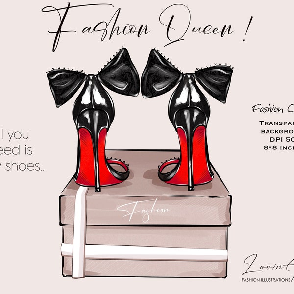 Fashion shoes clipart, Fashion illustration png, High hills poster, Shoes fashion print, Black shoes with red soles,  Sublimation design png