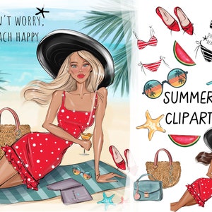 Summer Girl Clipart, Beach Clipart, Fashion Girl Clipart, Black Girl, Summer Clipart, Planner Girl Clipart, Planner Stickers png, Vacation