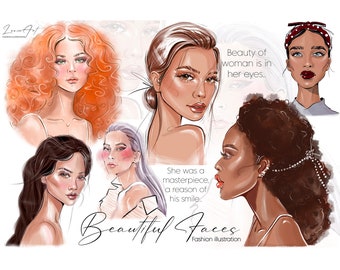 Fashion girl Clipart, make up clipart, Digital download, Black woman portrait png, Hairstyle clipart, Fashion illustration, Sublimation girl