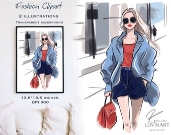 Fashion girl clipart, Fashion Illustration, Fashion Poster, Home Wall Decor, Art Print, Planner cover, Digital download, Sublimation girl