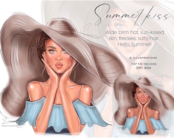 Imágenes prediseñadas de chica de moda, Ilustración de moda, Imágenes prediseñadas de viajes de verano, Descarga digital, Mujer afroamericana, Imágenes prediseñadas de chica negra, Comercial