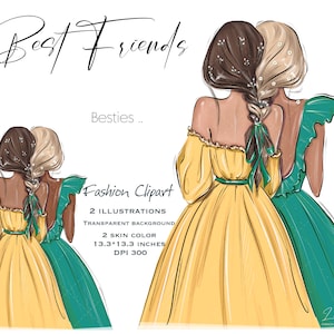 Best Friends Clipart, Besties Clipart, Sisters Soul Clipart, BFF Clipart, Fashion Girls Clipart, Friendship art print, Black Girls png, Back