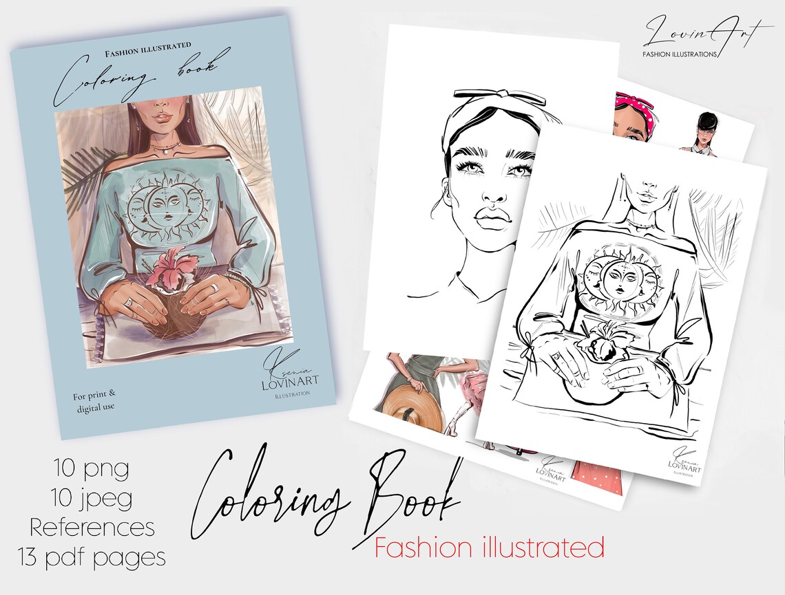 Coloring Book, Printable Fashion Illustrated Book, Sketch Book Pdf, Fashion Drawing Coloring ...