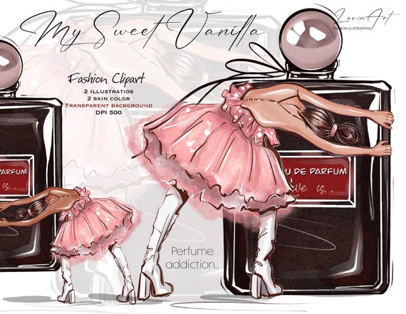 Fashion Girl Clipart, Perfume clipart, African American woman, Black girl clipart, Digital Download, Black Fragrance Bottle png