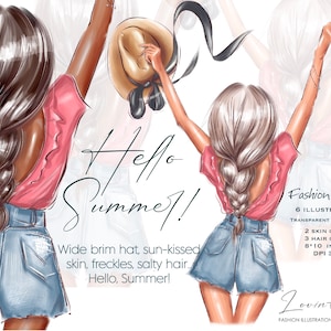 Fashion girl clipart, Fashion Illustration Girl in Hat png, Black Girl clipart, Summer Girl Clipart, Travel girl clipart Woman back view png