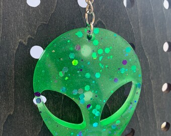 Glittery Gray Alien Head ~ Resin ~ Keychain ~Accessories