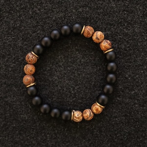 Pulsera de equilibrio de ónix negro mate y ágata tibetana, pulsera para hombre, pulsera elástica, pulsera de piedras preciosas, pulsera curativa, regalos para hombres