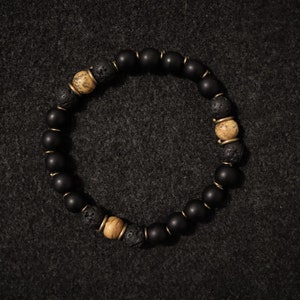 Bracelet jaspe onyx noir mat et lave, bracelet équilibre, bracelet pour homme, bracelet extensible, bracelet de pierres précieuses, bracelet de guérison, cadeaux pour homme