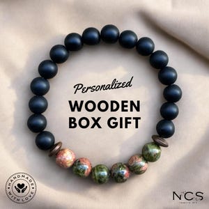 Onyx noir mat avec bracelet en unakite, bracelet équilibre, bracelet pour homme, bracelet extensible, bracelet de pierres précieuses, bracelet de guérison, cadeaux pour homme