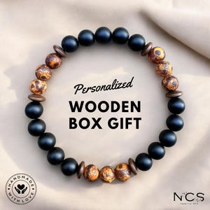 Ónix negro mate y ágata tibetana, pulsera de equilibrio, pulsera para hombre, pulsera elástica, pulsera de piedras preciosas, pulsera curativa, regalos para hombres