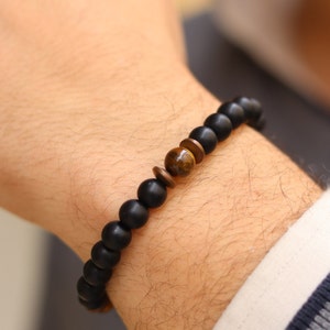 Matte Black Onyx with Tiger Eye Bracelet, Balance Bracelet, Mens Bracelet, Stretch Bracelet, Gemstone Bracelet, Healing Bracelet,Men gifts