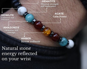 Natural Stone Mixed Bracelet in Custom Engraved Wooden Gift Box - Chakra Crystal Bracelet, Unisex Couple Bracelet for Men and Women