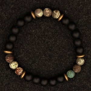 Ónix negro mate y ágata tibetana, pulsera de equilibrio, pulsera para hombre, pulsera elástica, pulsera de piedras preciosas, pulsera curativa, regalos para hombres