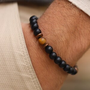 Matte Black Onyx with Matte Tiger Eye Bracelet,Balance Bracelet,Mens Bracelet,Stretch Bracelet,Gemstone Bracelet, Healing Bracelet,Men gifts