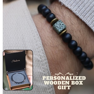 Matte Black Onyx and Green Cube Lava Bracelet,Balance Bracelet,Mens Bracelet,Stretch Bracelet,Gemstone Bracelet,Healing Bracelet,Men gifts