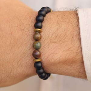 Matte Black Onyx with Jasper Bracelet, Balance Bracelet, Mens Bracelet, Stretch Bracelet, Gemstone Bracelet, Healing Bracelet,Men gifts