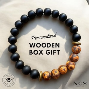 Pulsera de equilibrio de ónix negro mate y ágata tibetana, pulsera para hombre, pulsera elástica, pulsera de piedras preciosas, pulsera curativa, regalos para hombres