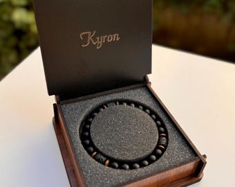 Matzwarte onyx en lava-armband heren: stretchsteen