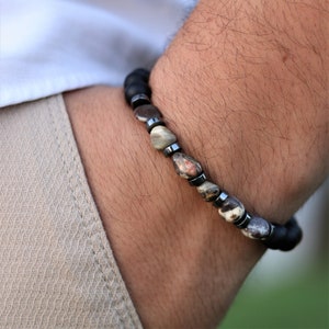 Matte Black Onyx, Agate with Hematite Bracelet,Balance Bracelet,Mens Bracelet,Stretch Bracelet,Gemstone Bracelet,Healing Bracelet,Men gifts