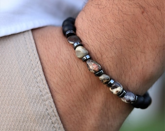 Matte Black Onyx, Agate with Hematite Bracelet,Balance Bracelet,Mens Bracelet,Stretch Bracelet,Gemstone Bracelet,Healing Bracelet,Men gifts