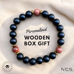 Matte Black Onyx and Starstone Bracelet,Balance Bracelet,Mens Bracelet,Stretch Bracelet,Gemstone Bracelet,Healing Bracelet,Men gifts