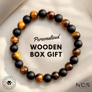 Matte Black Onyx and Cube Tiger Eye Men&#39;s Bracelet - Balance, Stretch, Gemstone Healing Bracelet for Men - Perfect Men&#39;s Gift