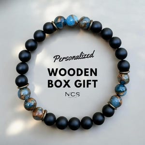Matte Black Onyx with Quartz Bracelet, Balance Bracelet, Mens Bracelet, Stretch Bracelet, Gemstone Bracelet, Healing Bracelet,Men gifts