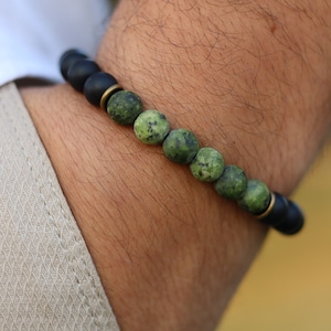 Green Jasper and Matte Black Onyx Bracelet: Men&#39;s Balanced and Stylish Bracelet, Healing Jewelry Gift, Christmas Gift