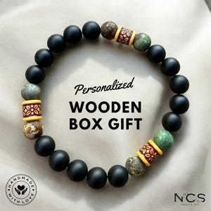 Ónix negro mate y ágata tibetana, pulsera de equilibrio, pulsera para hombre, pulsera elástica, pulsera de piedras preciosas, pulsera curativa, regalos para hombres