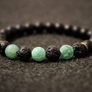 Bracelet en onyx noir mat, lave et jaspe, bracelet équilibre, bracelet pour homme, bracelet extensible, bracelet de pierres précieuses, bracelet de guérison, cadeaux pour homme