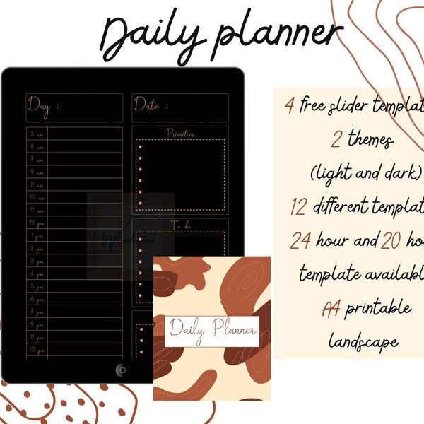 Digital boho undated dark and light | black and white | GoodNotes Notability Planner | iPad Digital Daily Planner | Hourly Planner