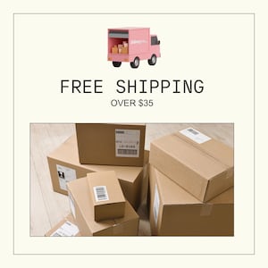 The image is a promotional advertisement for free shipping, featuring a pink delivery truck and several cardboard boxes.