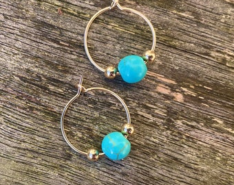 Boho 14k guldörhängen med turkosa ädelstenar, Presenter till henne, Decembers födelsesten