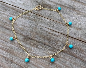9 Karat Gold Türkis Armband: Zierliches Edelstein Bettelarmband