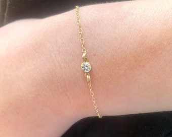 14K Gold CZ Tiny Diamond Bracelet, 14K Gold Filled Dainty Bracelet with Tiny CZ Diamond