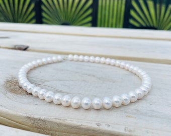 Grade A Pearl Collar Necklace, Ivory Freshwater Pearl Collar Necklace, Sterling Silver or 9ct Gold Clasp, 6-7mm Grade A Pearls