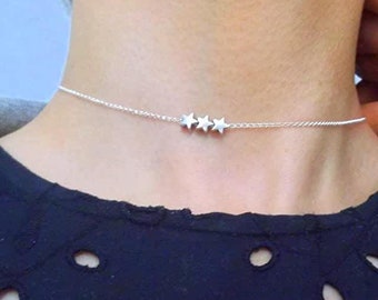 Sterling Silver Tiny Stars Choker Necklace