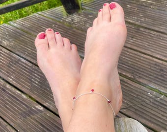 Ruby Sterling Silver Anklet: Faceted July Birthstone Charm