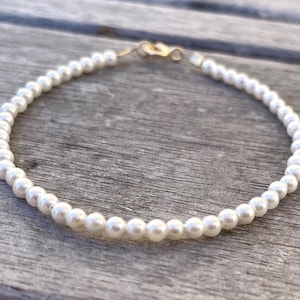 9ct Gold Tiny Pearl Bracelet, Small Grade A Ivory Freshwater Pearl Bracelet with 9ct Gold Clasp