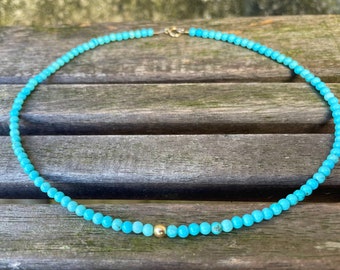 14k Gold Fill Turquoise Beaded Necklace: Genuine Gemstone Layering Necklace