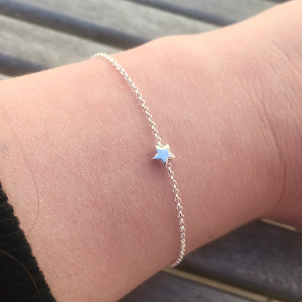 Tiny Silver Star Bracelet, Kids and Adult Star Bracelet, Sterling Silver Bracelet with Sterling Silver Stars.