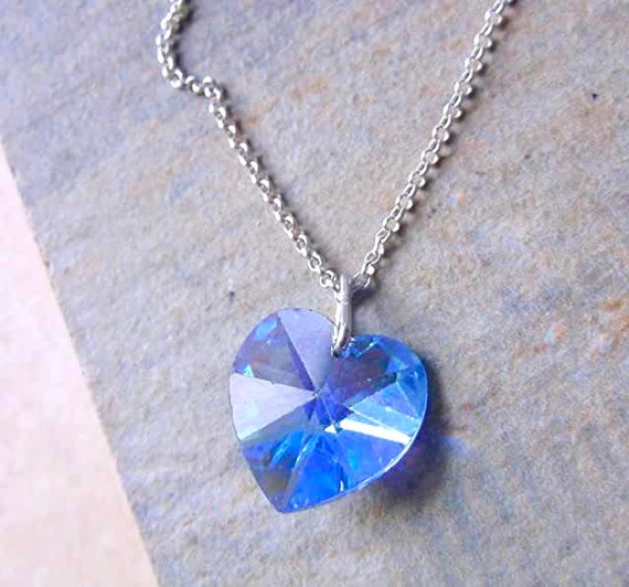 Royal Blue Heart Swarovski Necklace . Sterling Silver . Large Crystal  Necklace . Pendant Necklace . Ocean Blue Necklace - Etsy