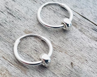 Men’s Sterling Silver Hoop Earrings with Rondelles: Unisex Minimalist Jewelry