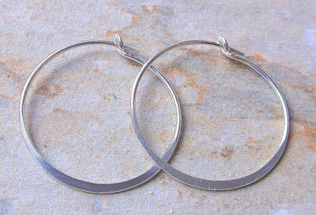 Boho Sterling Silver  Hammered Flat Hoop Earrings, 15mm, 20mm or 25mm Sizes