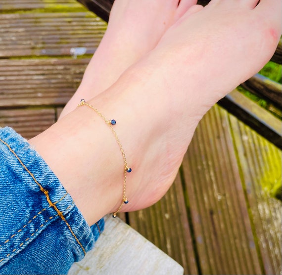 9ct Gold Anklet Sapphires With Faceted Sapphire Beads Boho Solid 9ct Gold Anklet With Sapphire Gemstone Drops September Birthstone Etsy UK