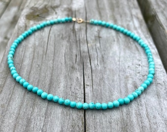 14K Gold Turquoise Beaded Necklace: December Birthstone