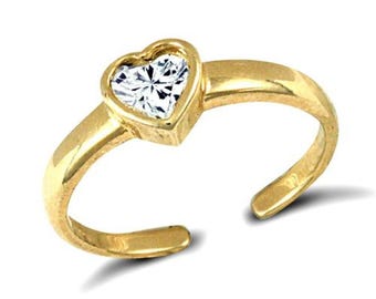 Anello per alluce a forma di cuore in oro 9 carati con zirconi cubici - Gioiello con cristalli regolabile