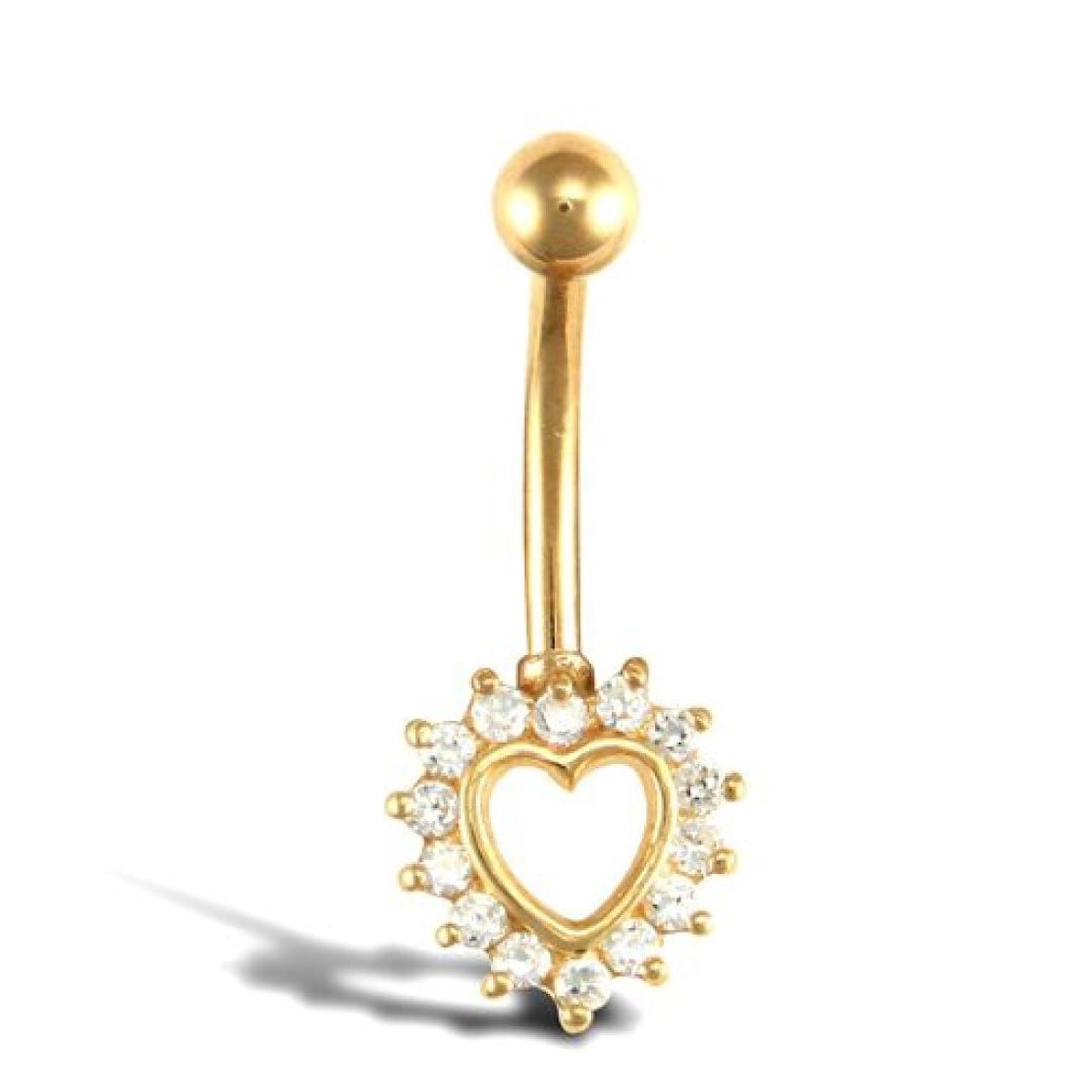 9ct Gold Belly Bar With Heart Crystal 9ct White Gold Belly Etsy