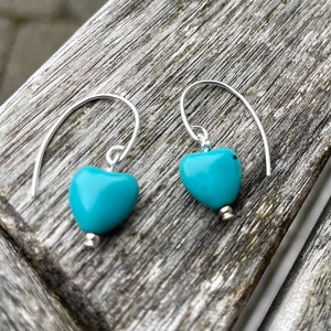 Sterling Silver Turquoise Heart Drop Earrings, December Birthstone