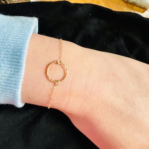 14k Gold Hammered Open  Circle Bracelet, Gifts for Her